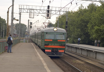 arrival electric train on platform