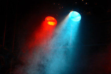 red and blue theater lights with smoke