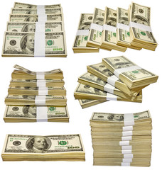 the thousands US dollars heaps isolated on white background