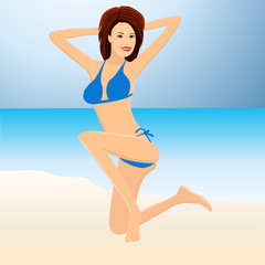 Obraz na płótnie Canvas Attractive girl on summer beach - illustration