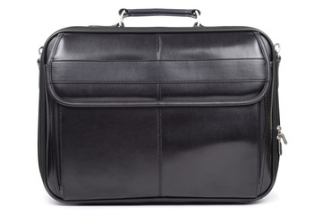 black leather briefcase isolated over white background