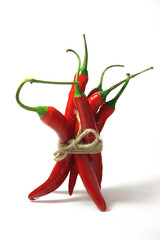 bunch of red hot chilli pepper, tied by rope