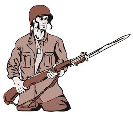 Soldier with a rifle on fixed bayonet