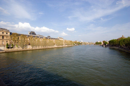 View up the Seine River, Paris, France