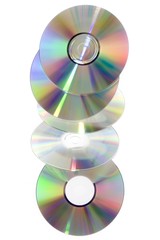 five cd's floating in the air