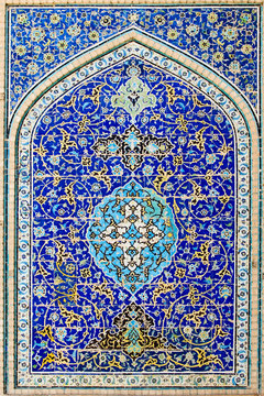 tiled background, oriental ornaments from Isfahan Mosque, Iran