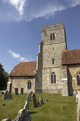 A rural church with blue sky in Kent,England