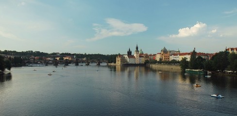 Right riverside Prague panorama with famous Charles bridge