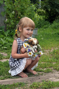 young cute girl with her dog