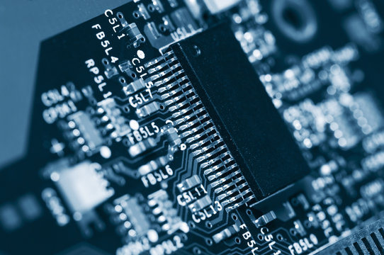 computers circuit-board in deep blue toning