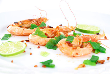 Fried shrimp in the garlic and olive oil.