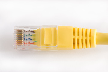 Yellow computer network cable connector 