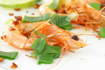 Fried shrimp in the garlic and olive oil.