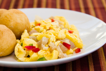 Caribbean style vegetable dumpling served with saltfish