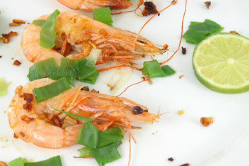 Fried shrimp in the garlic and olive oil.