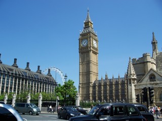 London - Big Ben and House of Parliament and London Eye - obrazy, fototapety, plakaty