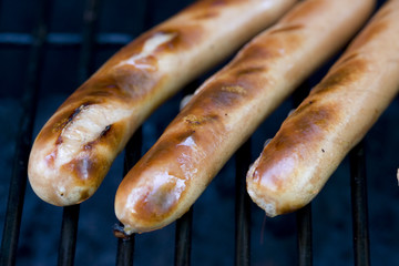 summer bbq staple hotdogs on the grill 