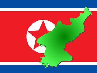 map of North Korea and their flag illustration