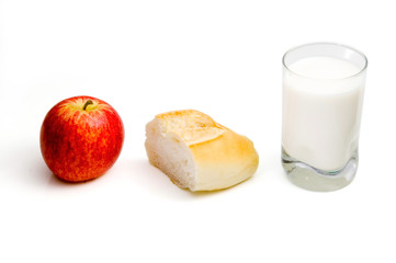 Good food, apple, milk and bread