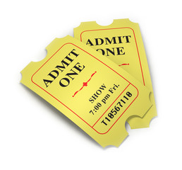 A pair of retro movie tickets on a white background.