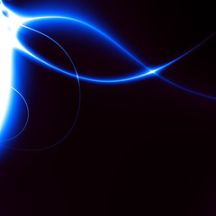 Dance of Blue Lights in the dark. fractal-based background.