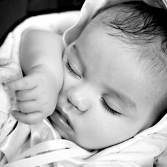 Black and White image of resting baby boy