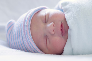 Close-up image of a one-day old baby boy