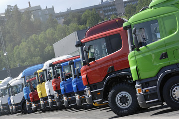 trucks on production line
