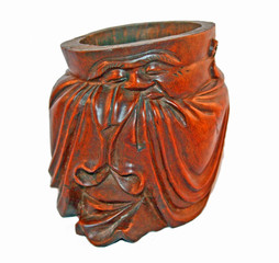 Antique wooden china man on white background