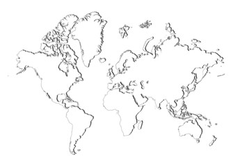 Detailed b/w outline map of the world.