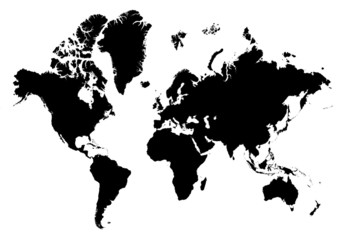 Detailed b/w map of the world