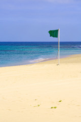 grüne flagge für gefahrloses schwimmen auf fuerteventura