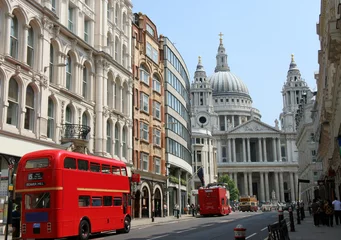 Fototapete Londoner roter Bus Fleet Street und St. Paul& 39 s Cathedral