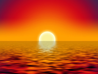 Fototapeta premium yellow sun over the ocean and red sky