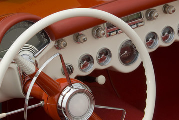 Close up detail of a classic car at a car show