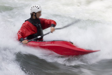 Fototapeta na wymiar Man with kayak in whitewater. 
