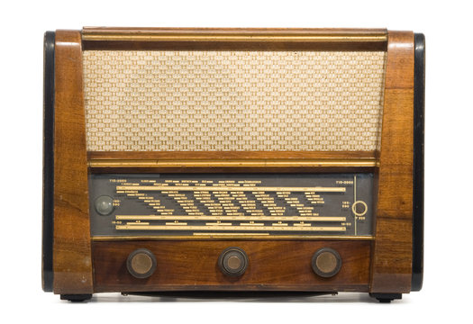 Old wooden box radio - superheterodyne - isolated on white