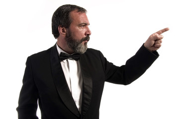 figure of strong gentleman who is standing with finger