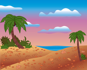 Fototapeta na wymiar Summer scene, beach, palms