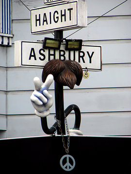 Famous Haight street with Ashbury Street in San Francisco