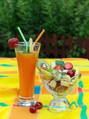 carrot drink and fruits