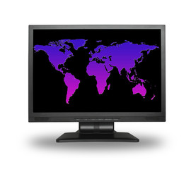 lcd screen with colorful world map, gentle shadow in front