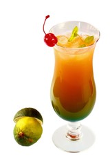  Summer alcoholic recreational drink with cherry and lemon