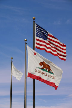 American Flag, California Flag, Flying Full Mast