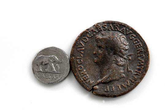 Two Roman coins depicting Sestertius of Nero 