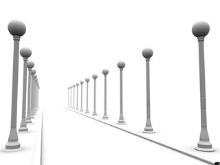 street lanterns in a misty day