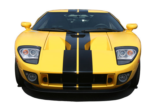 Front Of Yellow Supercar With Black Stripes