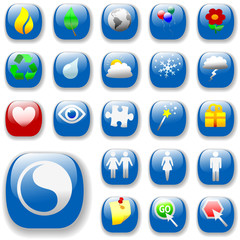 Set of shiny button icons. Blue Signs & Symbols Collection.