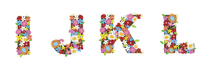 IJKL spring flowers - illustration / part of a full alphabet set