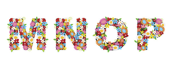 MNOP spring flowers - illustration / part of a full alphabet set